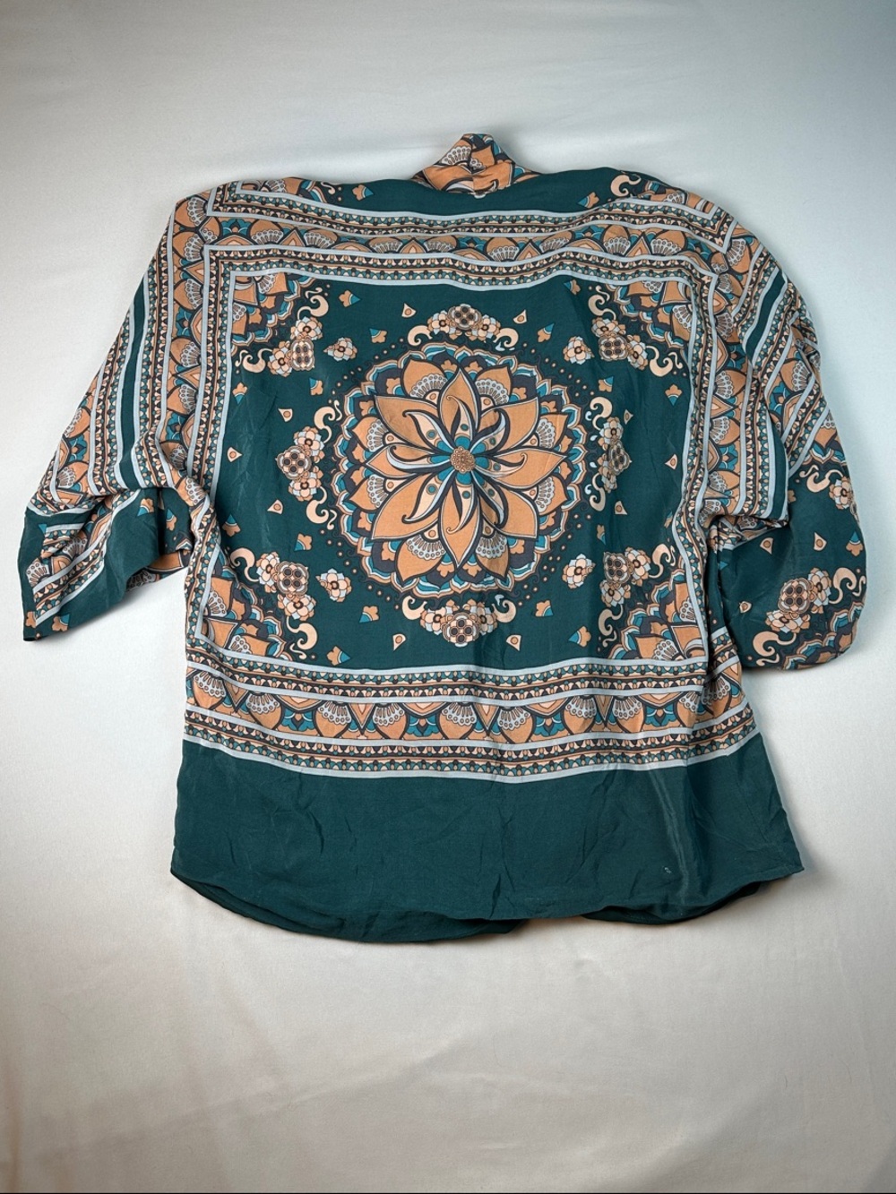 Massimo Dutti Women’s Open Front Cardigan Jacket Shirt Teal Peach Patterned - Picture 6 of 6
